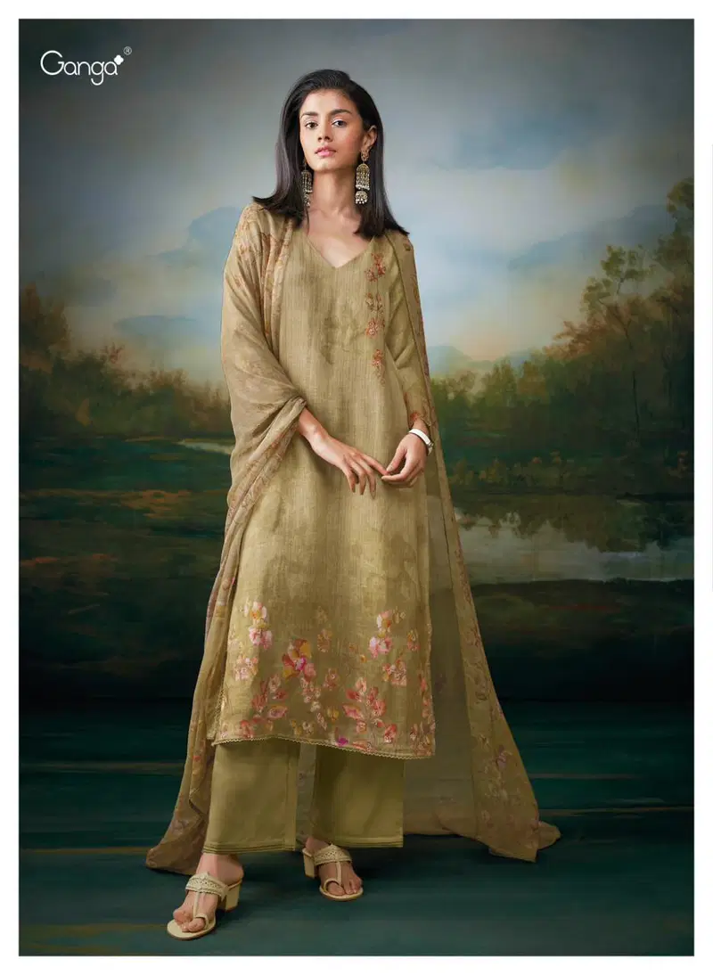 Harlett By Ganga Heavy Pure Linen Printed Dress Material Wholesalers In Delhi